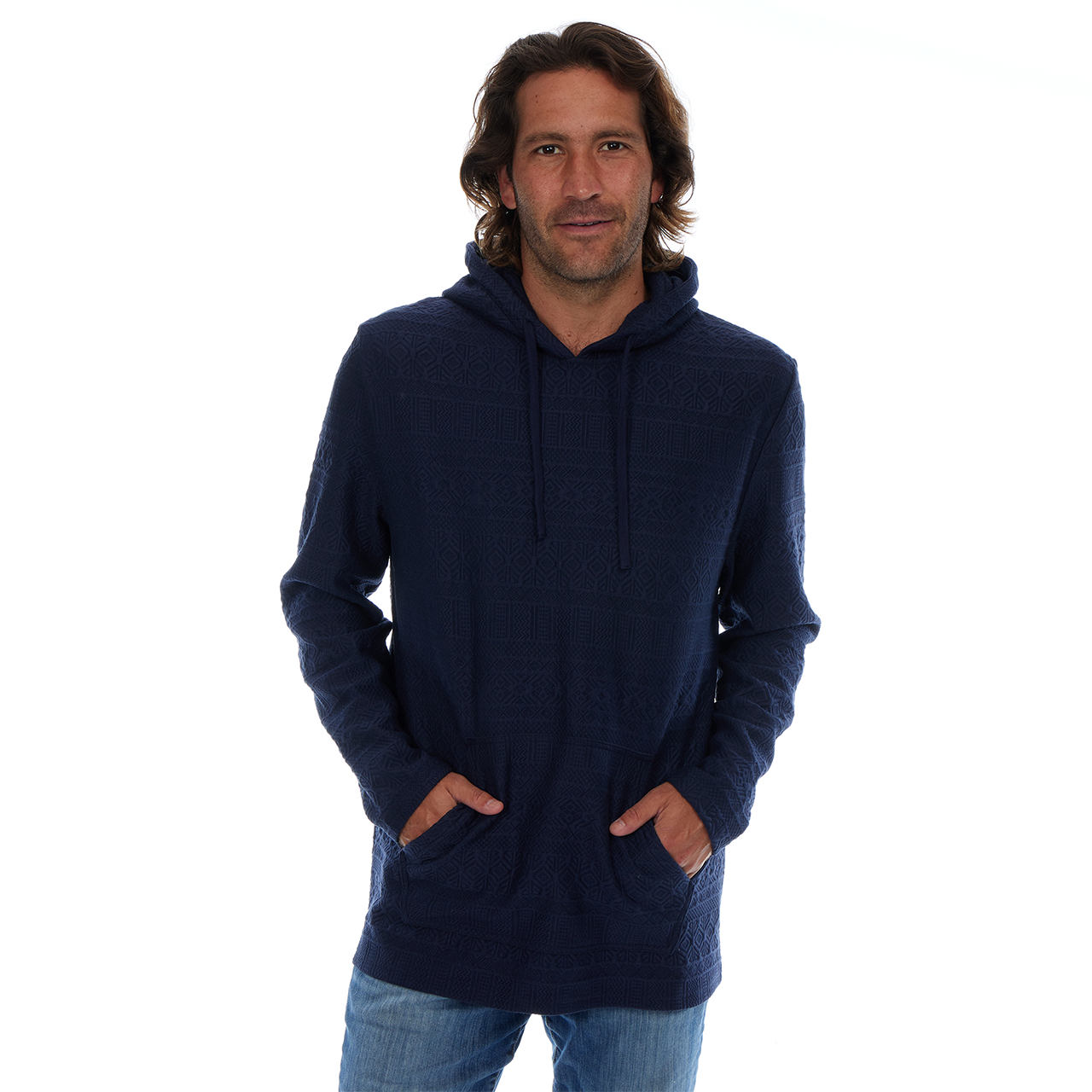 Tobias Textured Tonal Stretch Kangaroo Pocket Hoodie - Navy