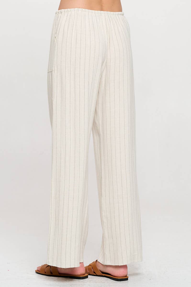 Made in USA Linen Striped Adjustable Straight Leg Pants