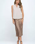 Made in USA Solid V neck Top with Drape Neckline