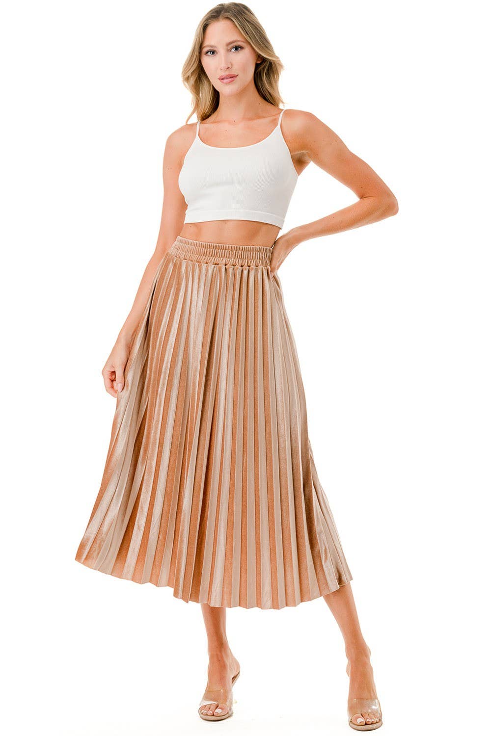 Velour Pleated Midi Skirt