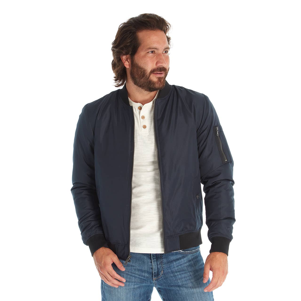 Lewis Sherpa Lined Bomber Jacket  - Navy