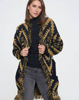Tribal Print Cardigan with Fringe Detail and Tie