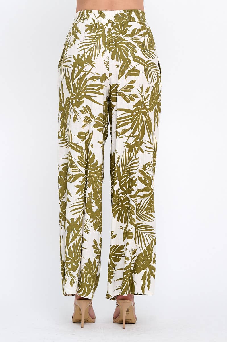 Made in USA Linen Tropical Print Pants with Pockets