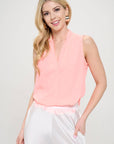 Made in USA Solid V neck Top with Drape Neckline