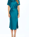 Made in USA Satin Stretch Print Dress with Slit