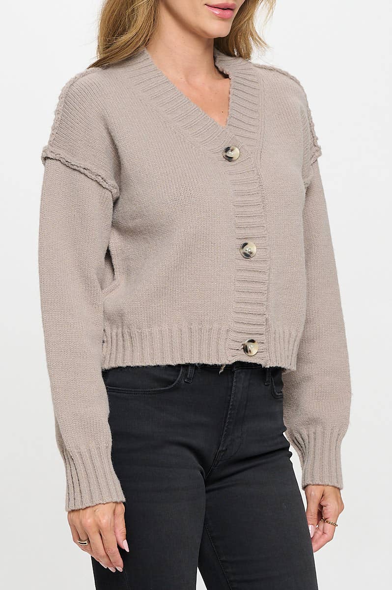 Thick Knit Long Sleeve Cardigan with Buttons