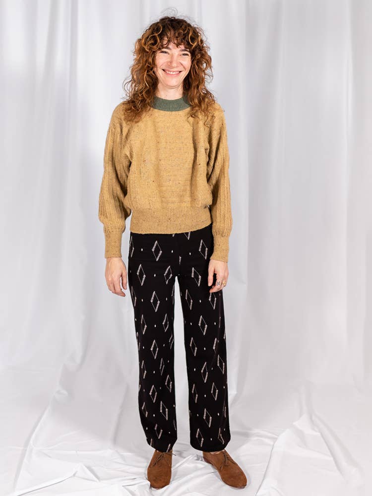 Fold Over Bootcut Pant- Diamond Vine Black
