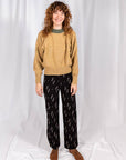 Fold Over Bootcut Pant- Diamond Vine Black