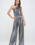 Made in USA Metallic One Shoulder Wide Leg Jumpsuit
