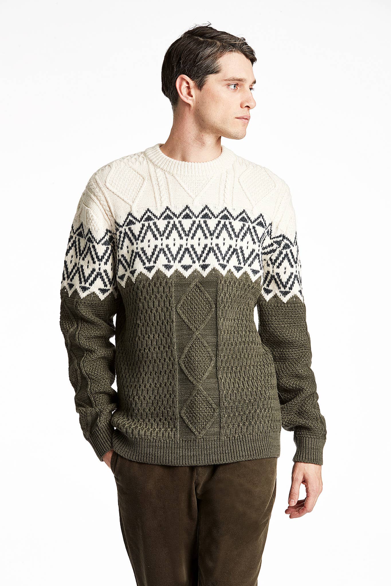 Cable Sweater with two color yolk