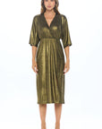 Made in USA Lurex Metallic Kimono V neck Dress with Slit