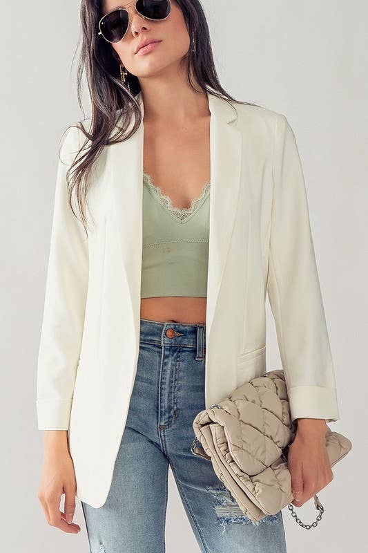 Simple Structured Blazer with Welt Pockets