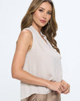 Made in USA Solid V neck Top with Drape Neckline