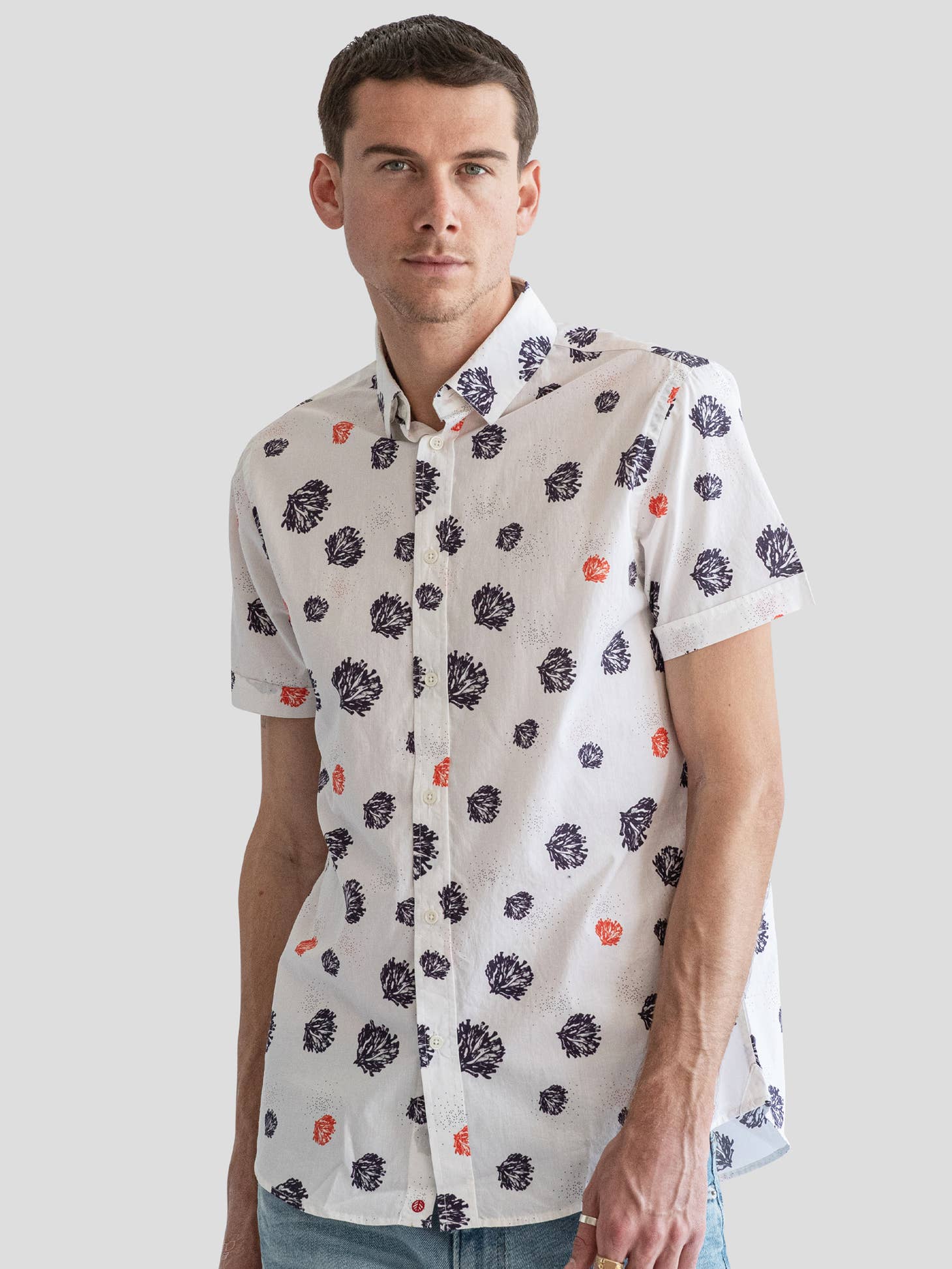 Floral Short Sleeve Button Bown