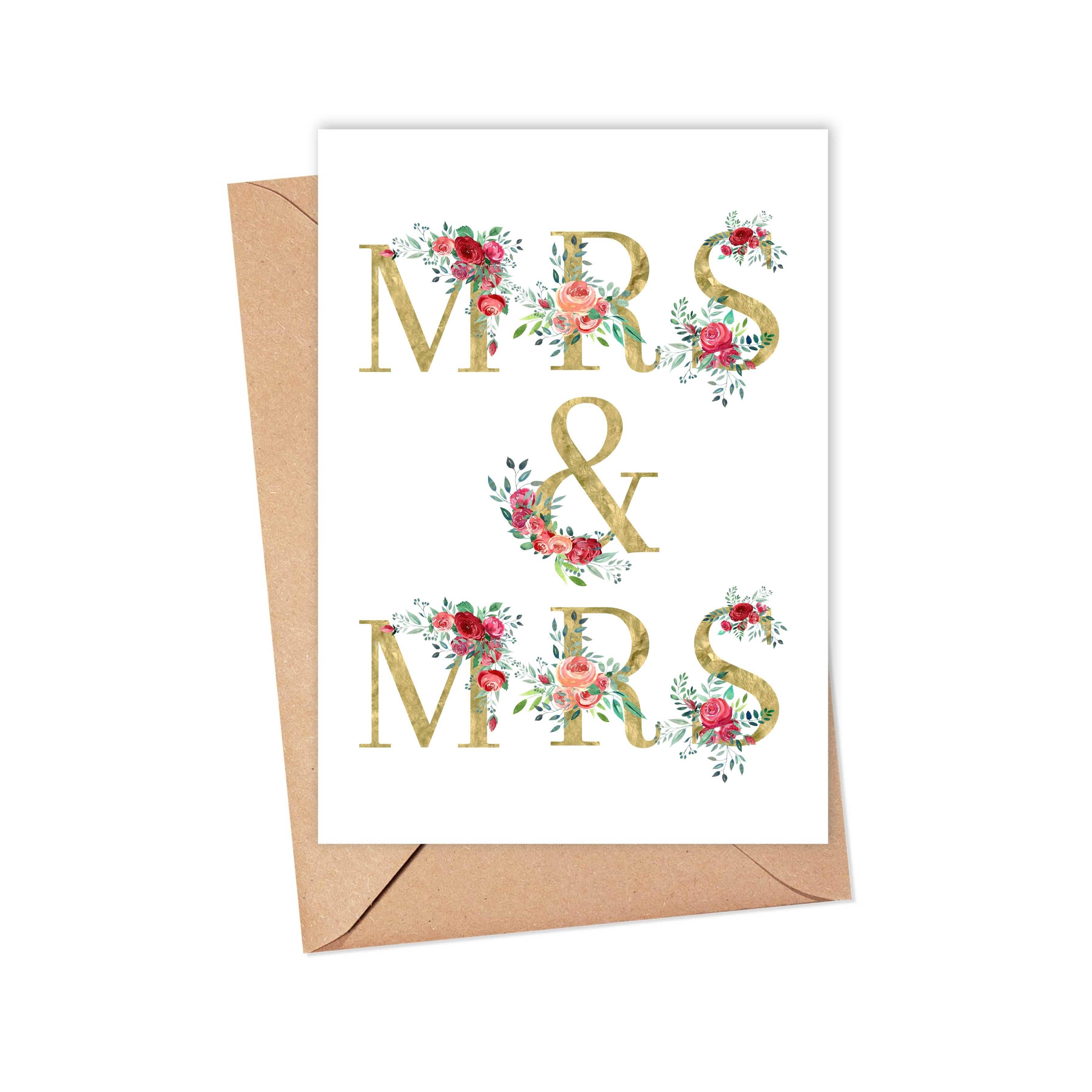 Mrs and Mrs Lesbian Wedding Card - Just Married Two Brides