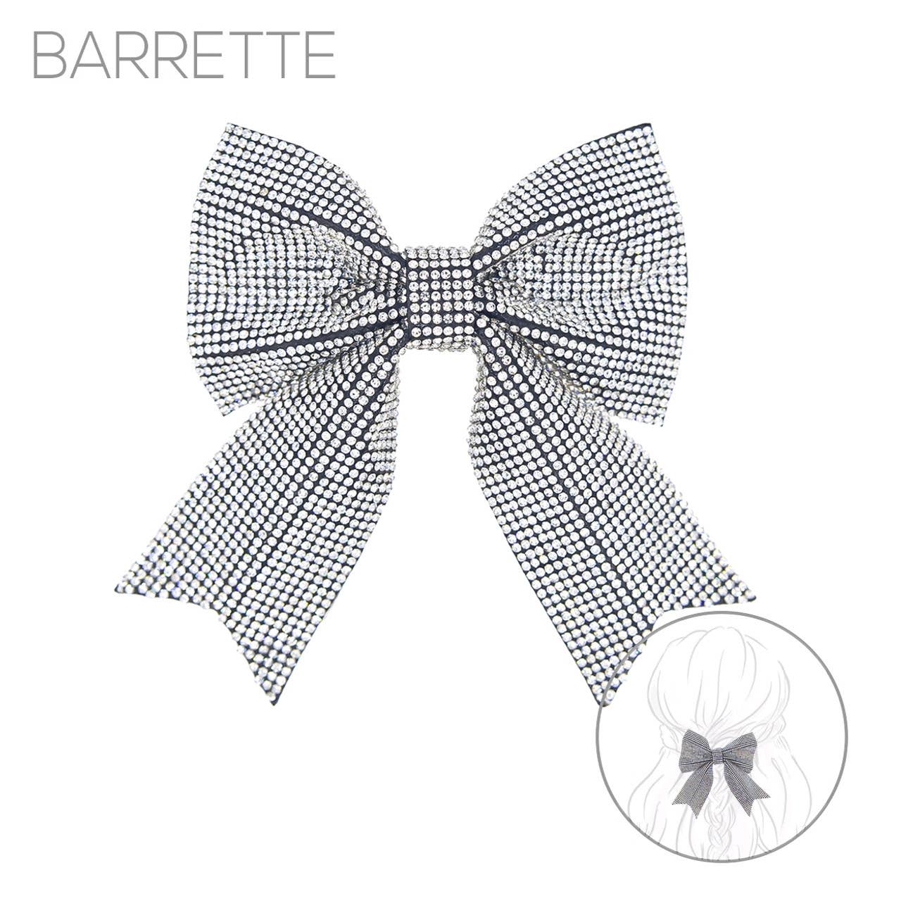 Rhinestone Suede White Crystal Bow Barrette