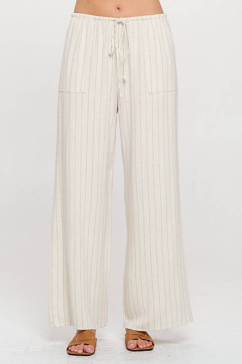 Made in USA Linen Striped Adjustable Straight Leg Pants