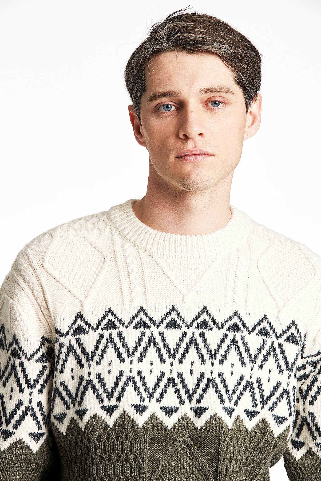 Cable Sweater with two color yolk