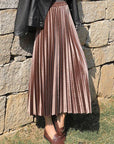 Solid Color High-Waist Pleated A-Line Skirt