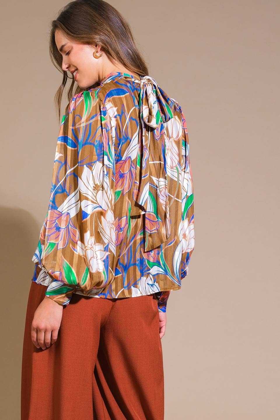 Retro bow tie neck blouse