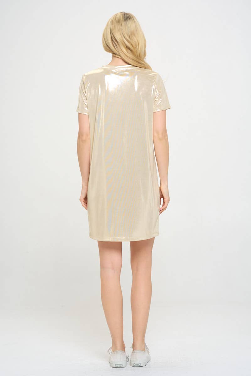Made in USA Metallic Short Sleeve Dress