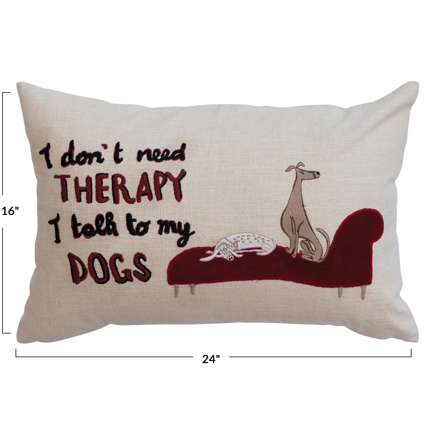 Cotton Slub Lumbar Pillow w/ Embroidered Therapy Dog