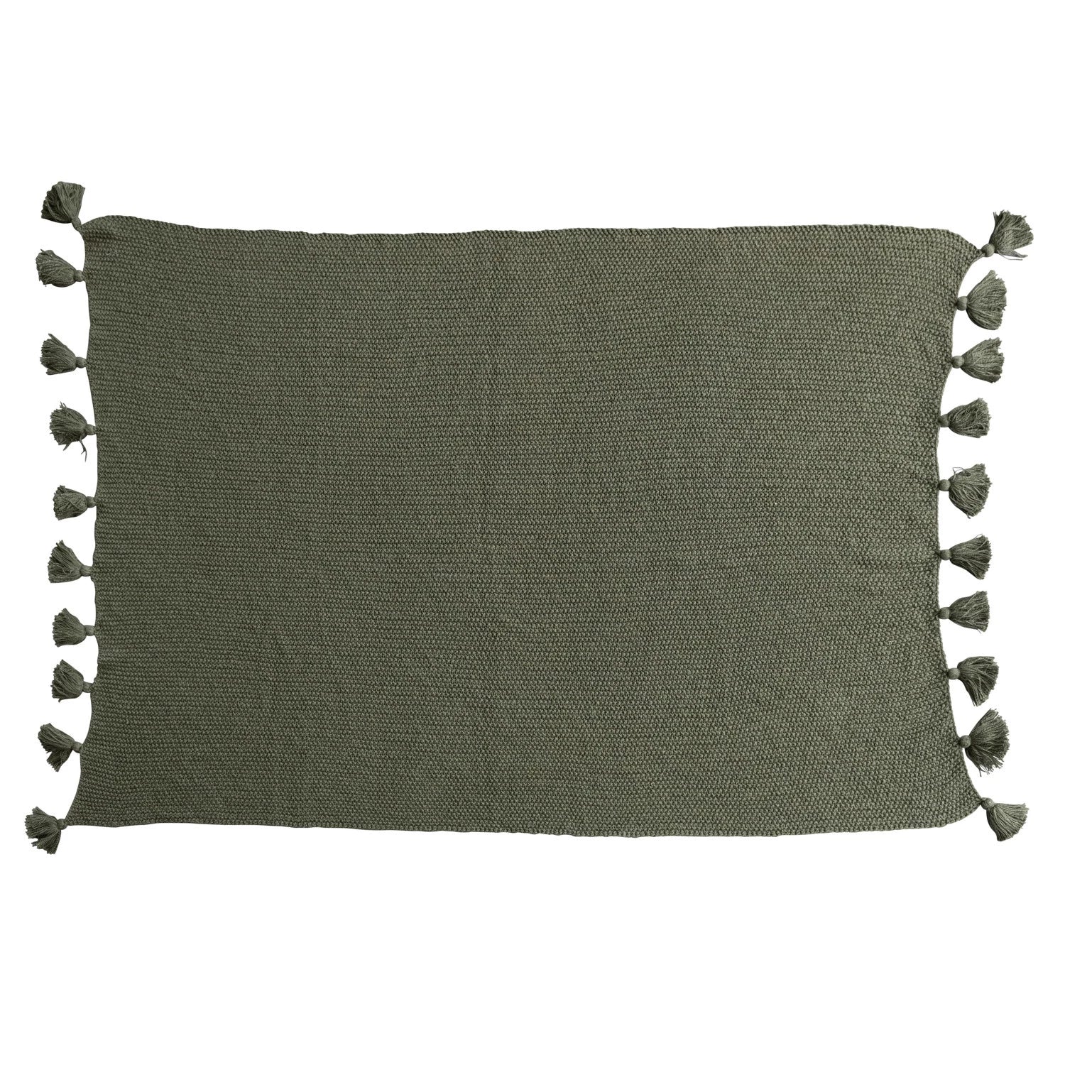 Cotton Knit Throw w/Tassels (Olive)