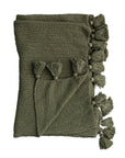 Cotton Knit Throw w/Tassels (Olive)