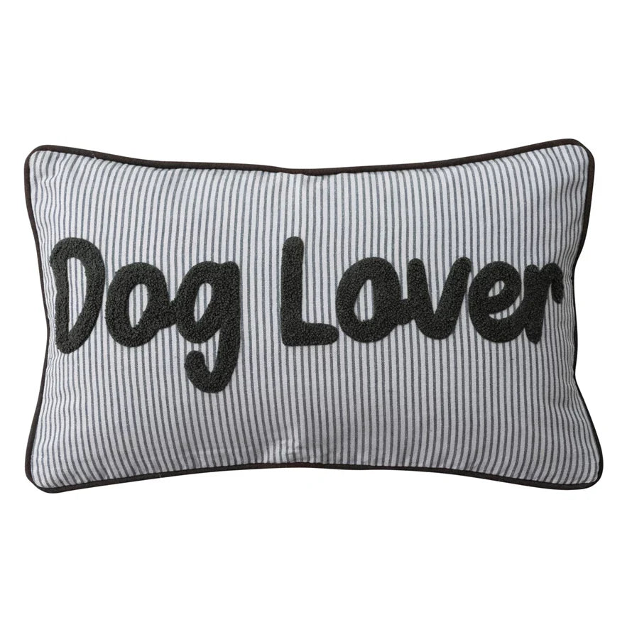 Striped Lumbar Pillow "Dog Lover"