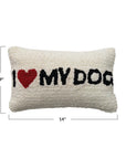 Tufted Lumbar Pillow "I ♥ My Dog", Natural, Black & Red
