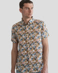 Linen button down shirt with palm print