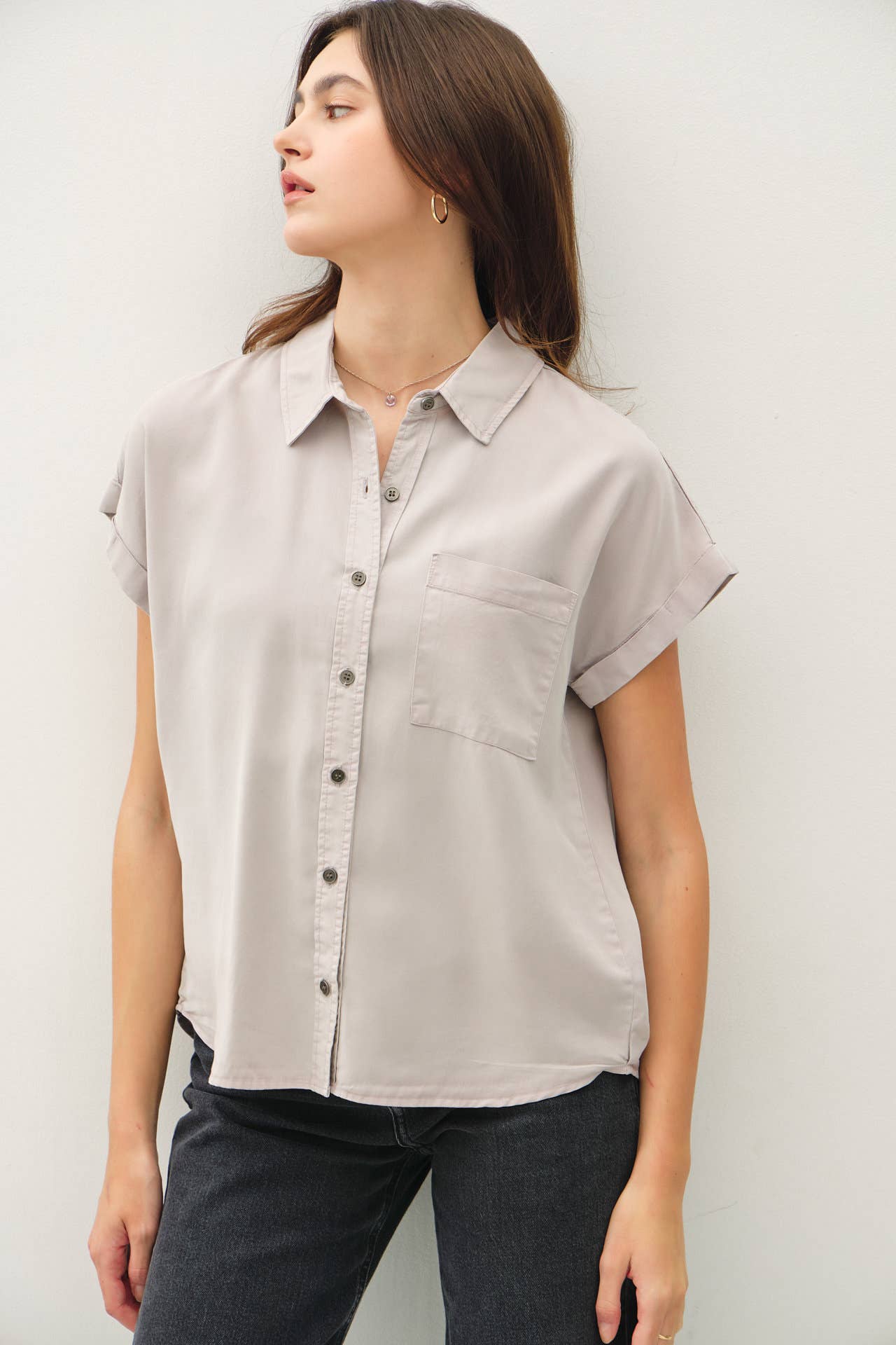 Dolman Button Down Short Sleeve Shirt