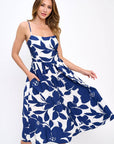 Made in USA Floral Print Midi Sleeveless Dress with Pockets