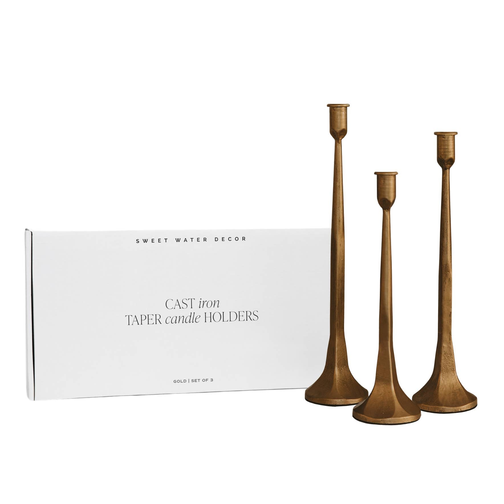 *NEW* Gold Cast Iron Taper Candle Holders, Set of 3