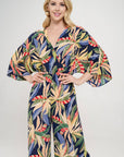 Made in USA Tropical Print V neck Wide Leg Jumpsuit