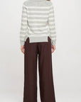 Striped Knit Polo Collar neck Long Sleeve Top