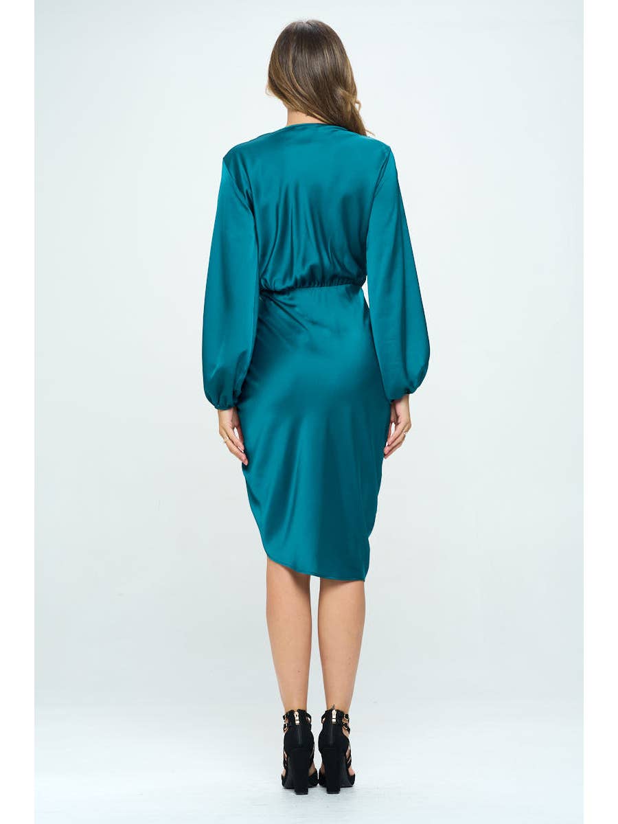 Stretch Satin Dress with Ruched Asymmetrical Hem  Sadie's Shop