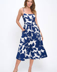 Made in USA Floral Print Midi Sleeveless Dress with Pockets