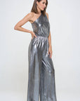 Made in USA Metallic One Shoulder Wide Leg Jumpsuit