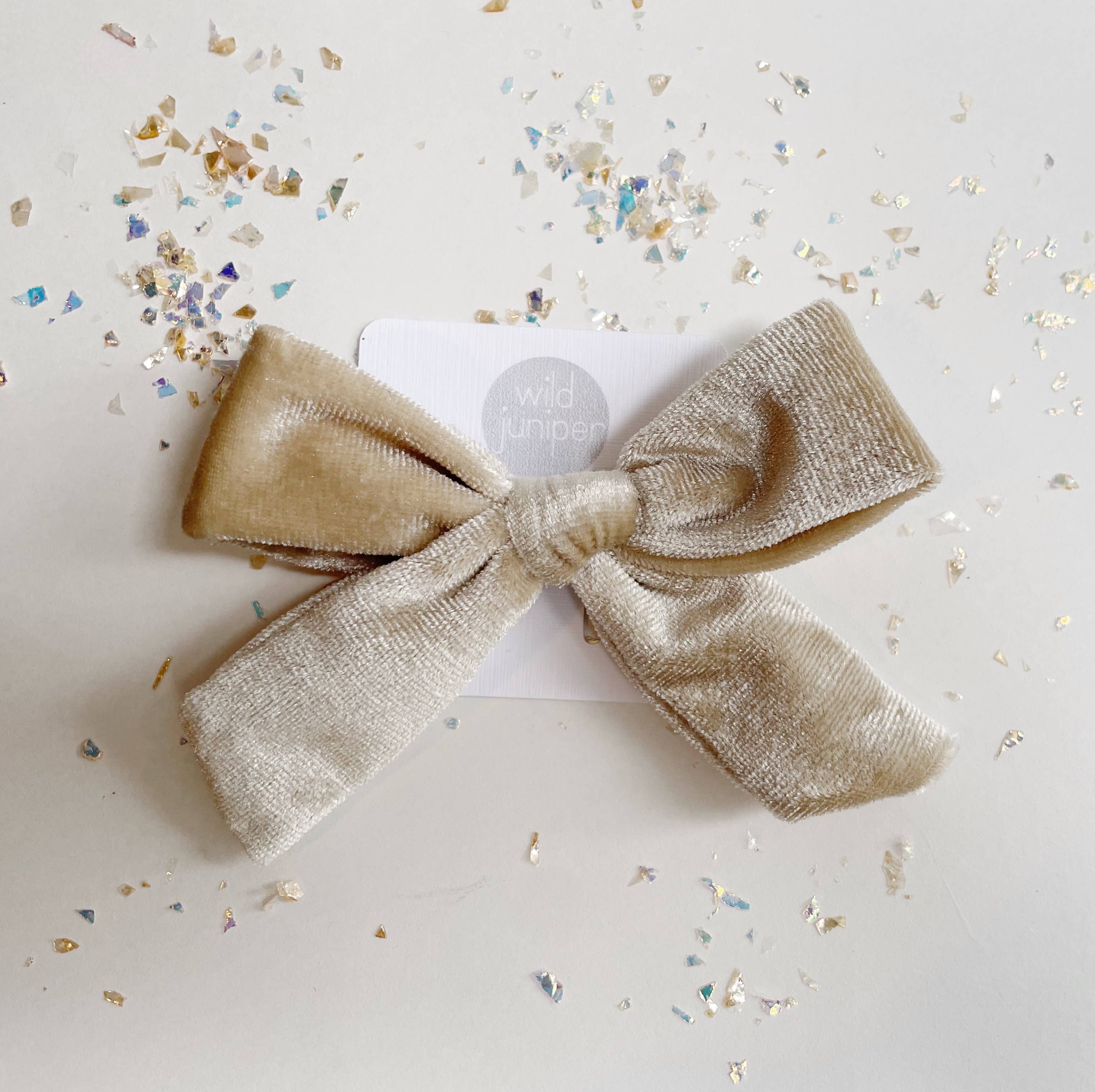 Velvet Hair Bow Clip - Oatmeal Velvet Bow