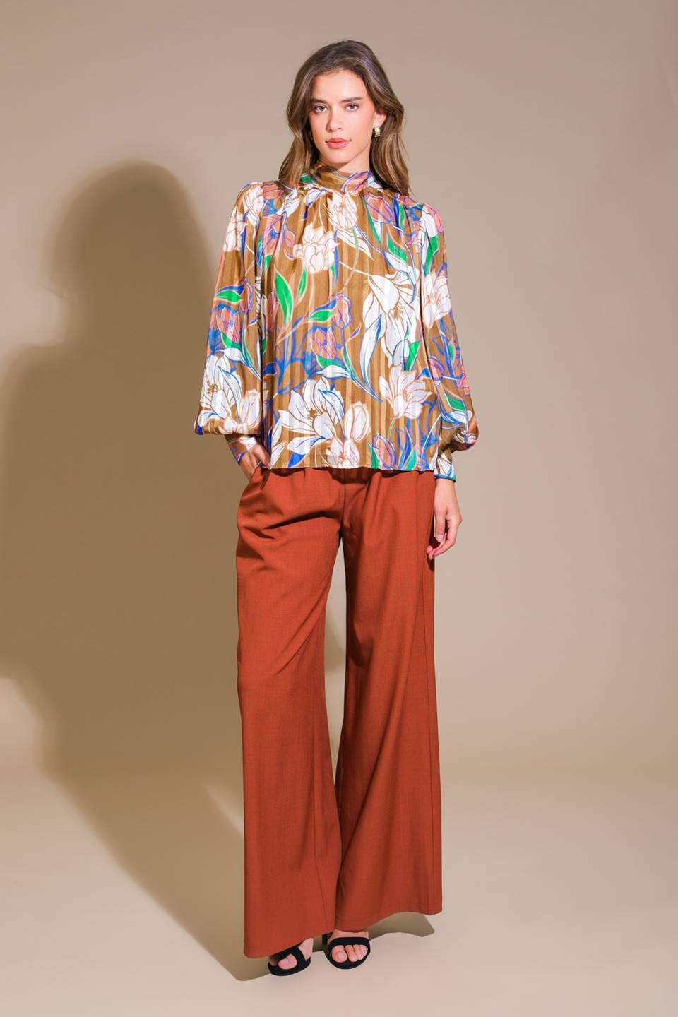 Retro bow tie neck blouse