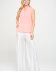 Made in USA Solid V neck Top with Drape Neckline