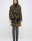 Tribal Print Cardigan with Fringe Detail and Tie