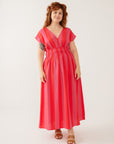 Hattie Dress Pink Red Linen Cotton