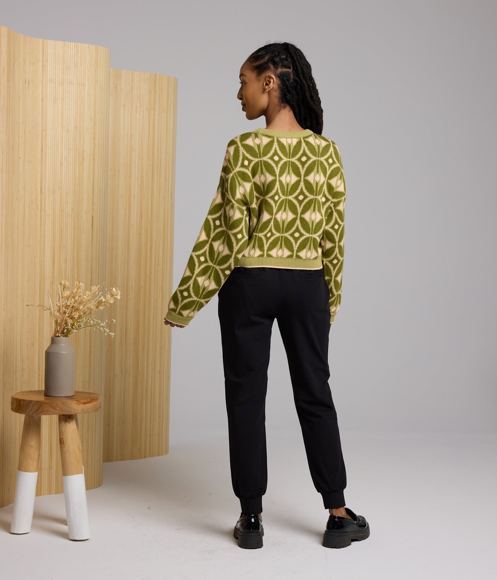 Ingrid Olive Geo Print Sweater - Known Supply