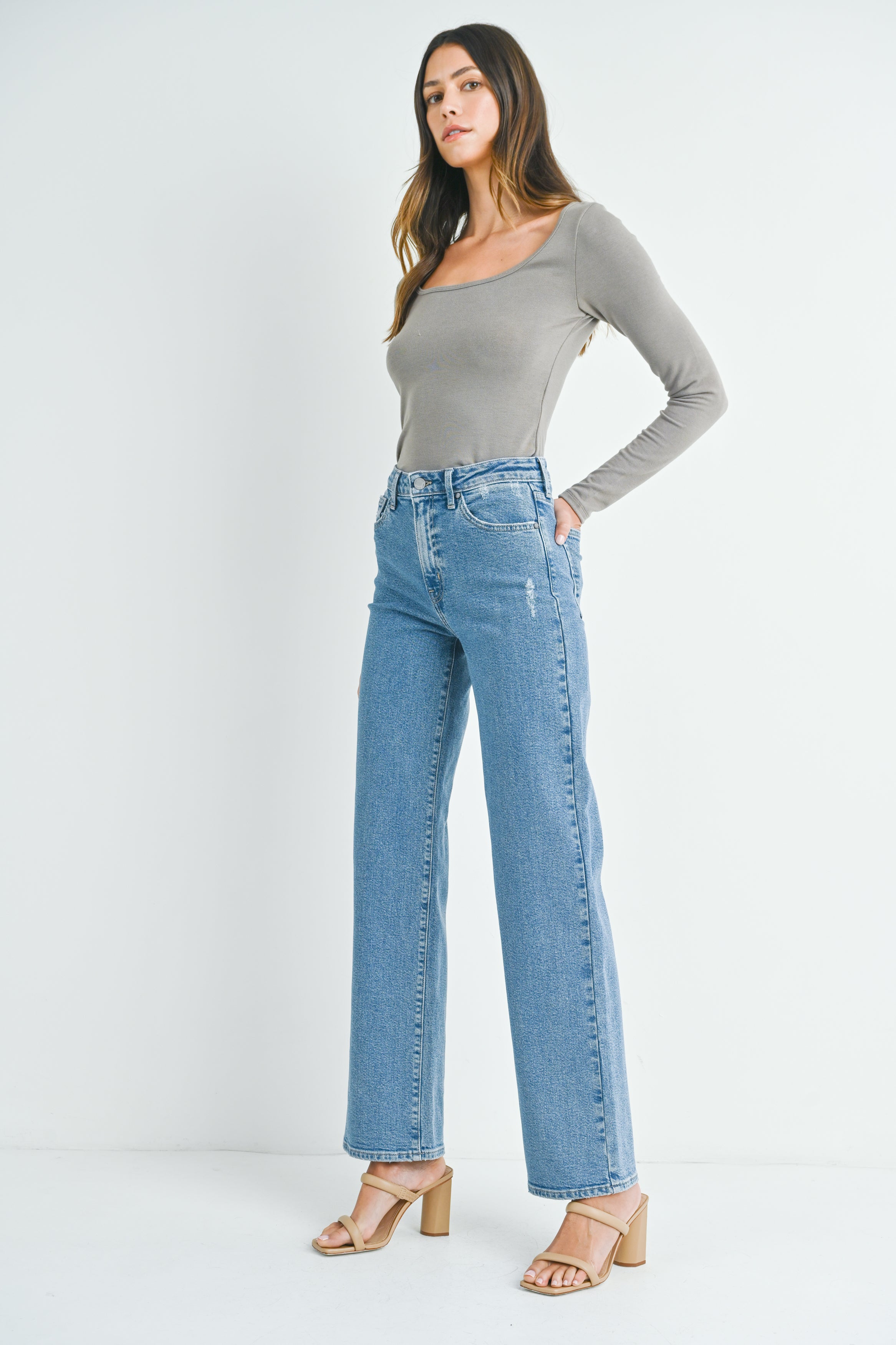 Longer Length Wide Leg Jeans