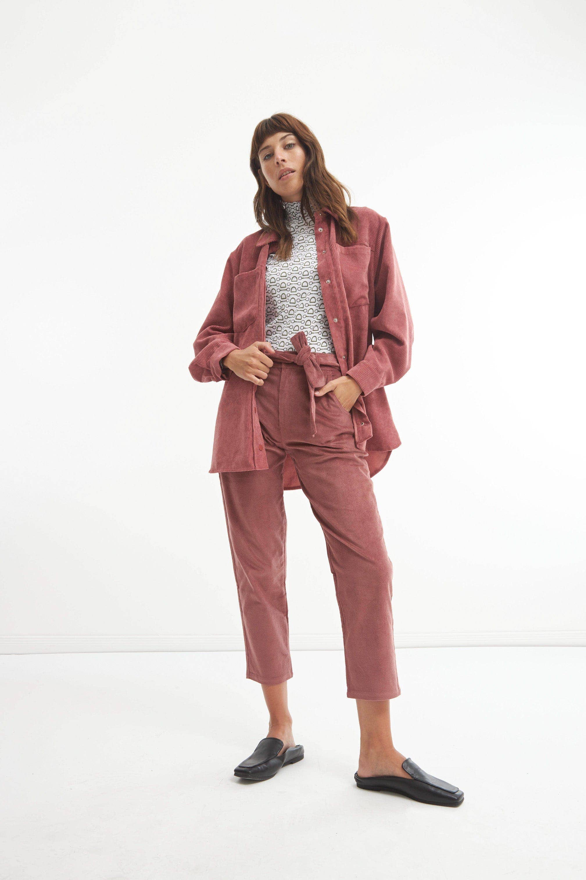 Corduroy pants with belt
