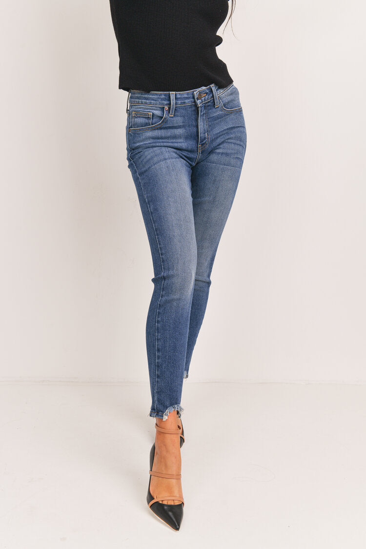 High-Rise Jeans w/ Mini Fray Hem