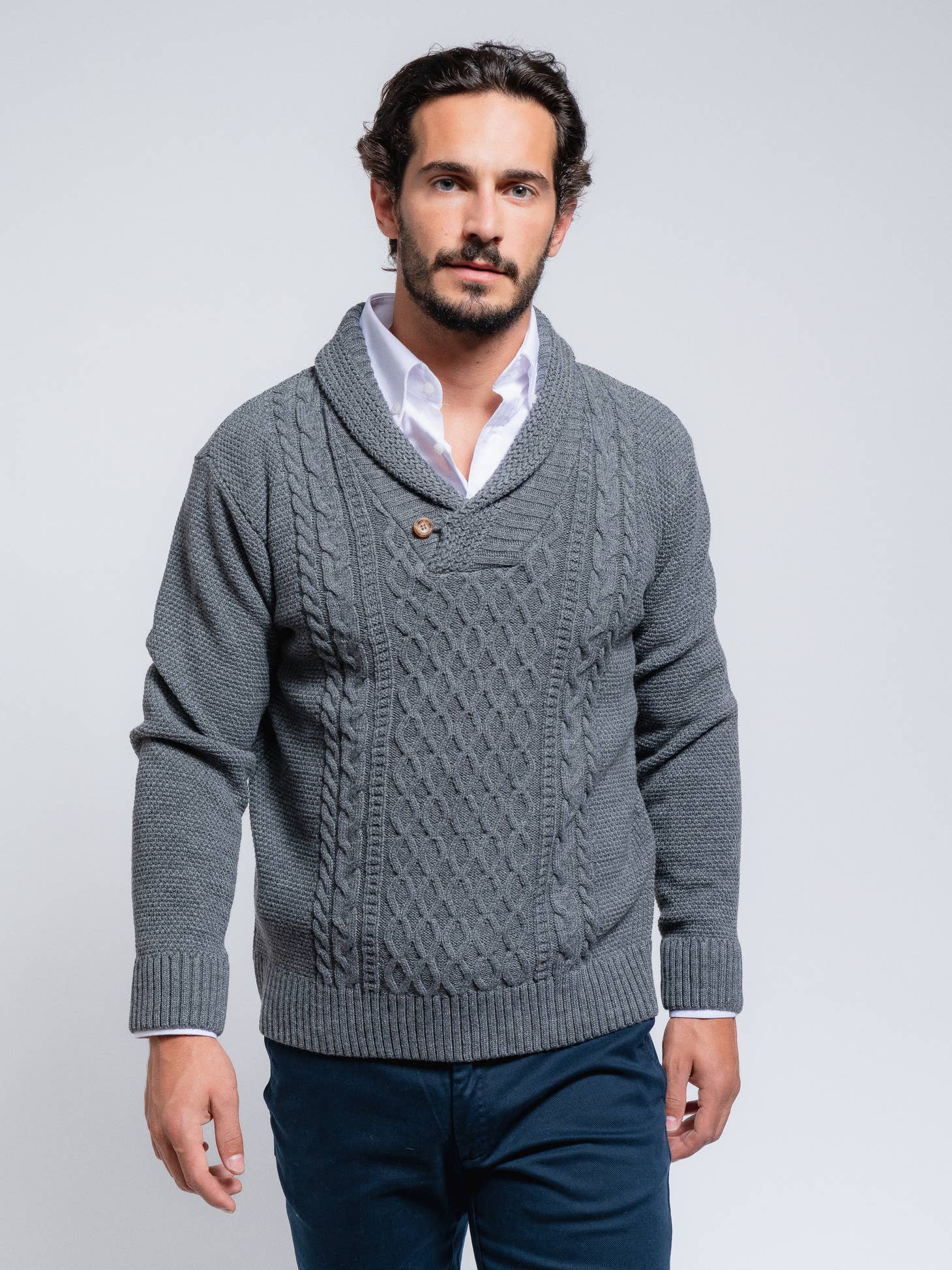Shawl Collar Pullover Cable Knit Sweater