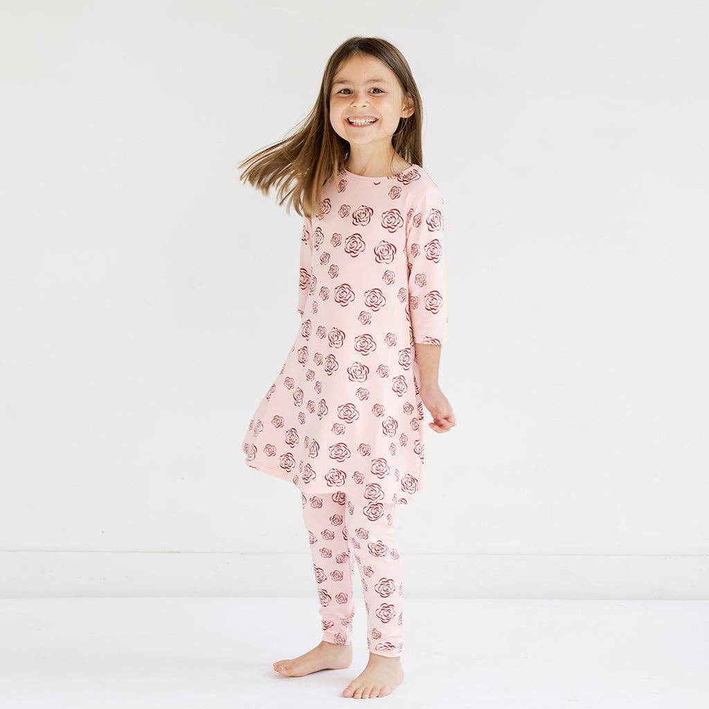 Crann Organic - Girls' Pink Dress - Rose Print